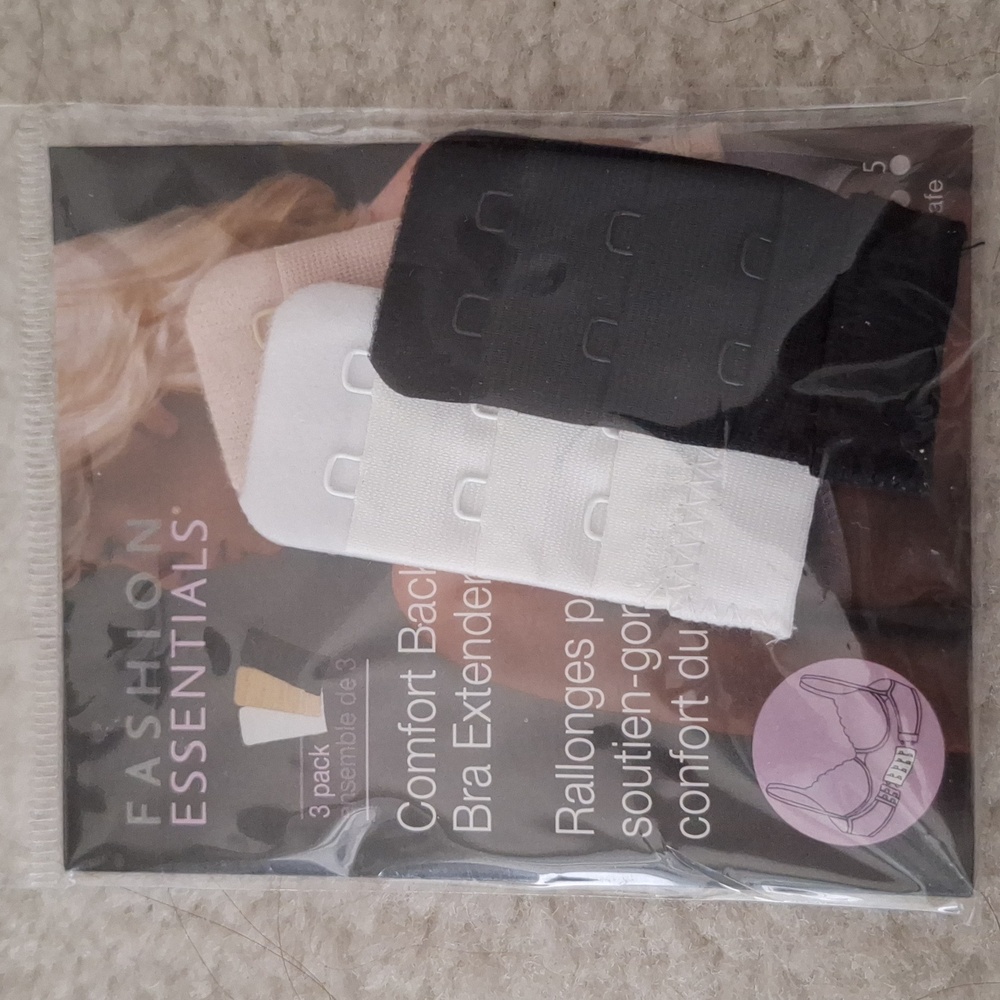 NEW 3Pk Bra Extender in Black, White, Nude